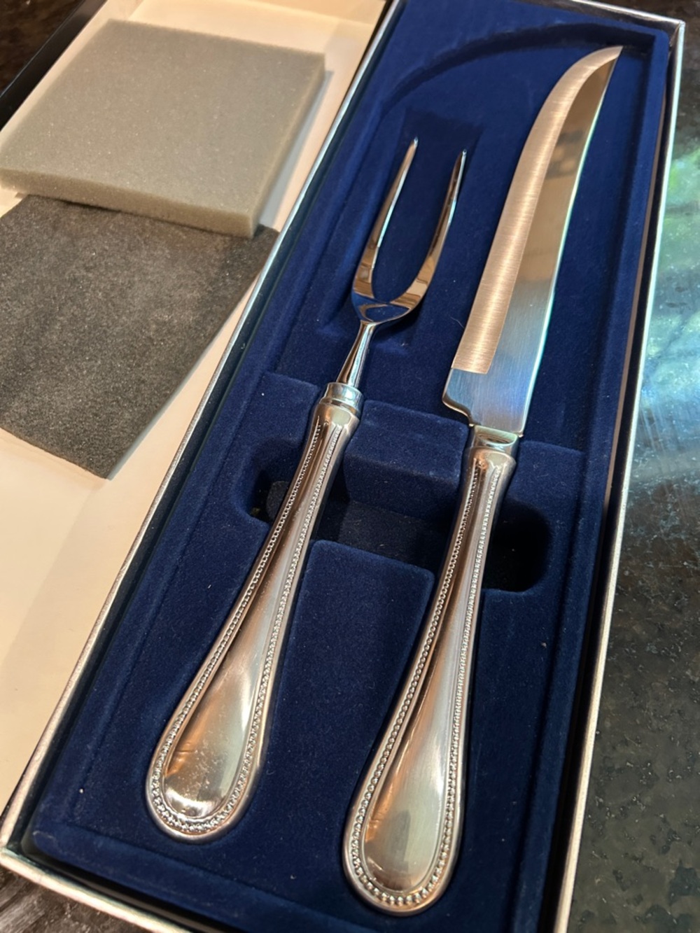 Vintage Stainless Carving Knife & Fork Set - Silver Tone